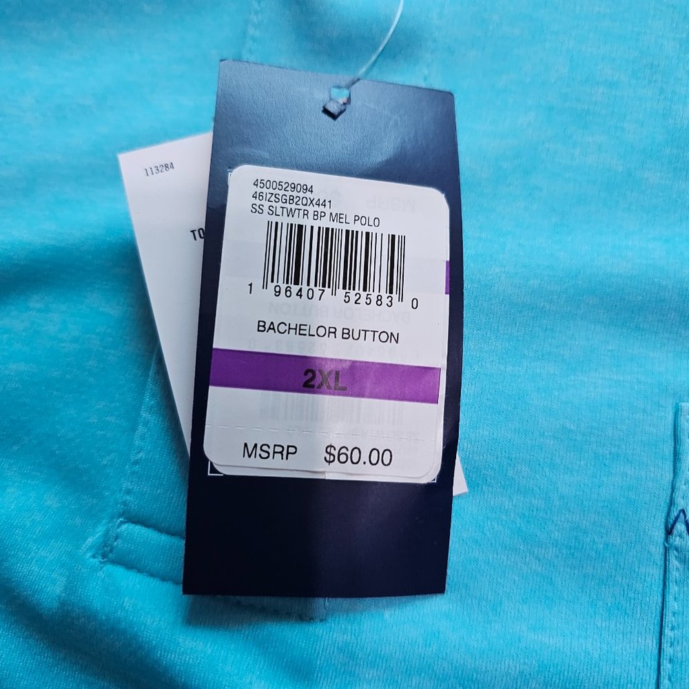 IZOD Men's Saltwater Beach Polo - Bachelor Button Blue 2XL Big NWT - Picture 2 of 2